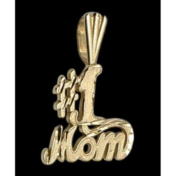 14K Yellow Gold #1 MOM Pendant Charm 585 Signed Mark Anthony 1.1g Textured Gift - Picture 3 of 11